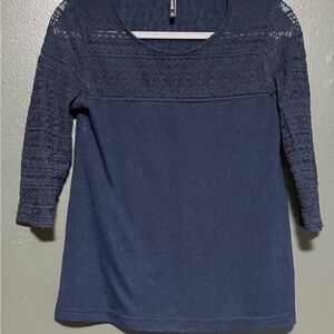 Stradivarius Blue 3/4 Sleeve Lace Blouse